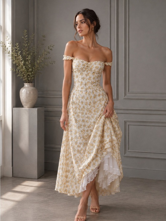 House of CB Dresses & Skirts - House of CB White Vintage Cotton Floral Print Bustier Sundress B3405